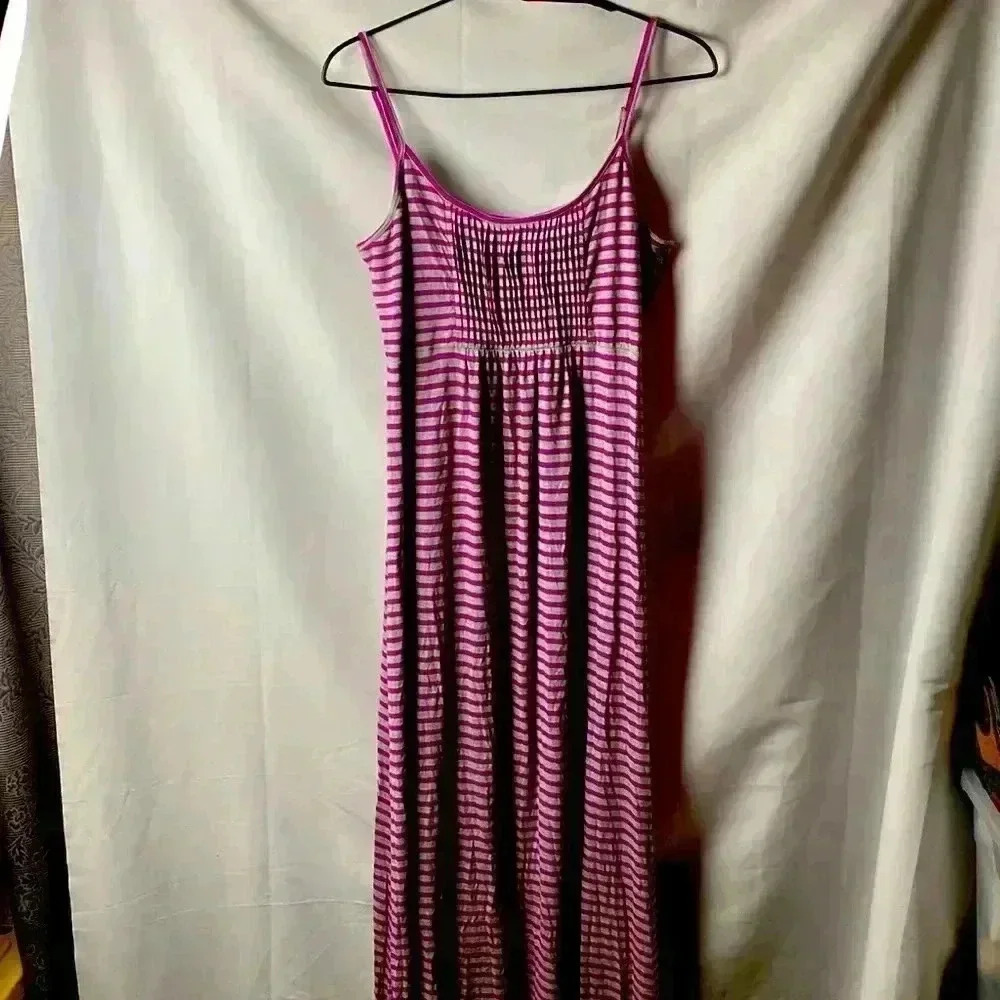 CALVIN‎ KLEIN WO SIZE MEDIUM GRAY FUSHIA STRIPES MAXI DRESS ADJUSTABLE STRAPS